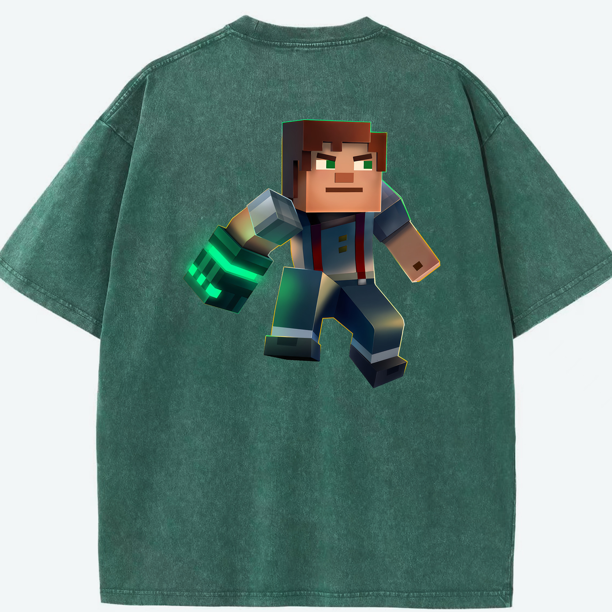 （画像用） マインクラフト ブロックの世界 Minecraft MC Block world 綿100% ヴィンテージ風 半袖Tシャツ（背面プリント）
